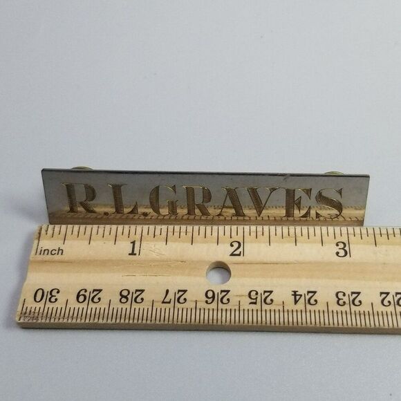 Vintage R.L. Graves Engrave Rectangle Name Plate Brooch, Silver Tone Lapel Pin - Picture 5 of 7